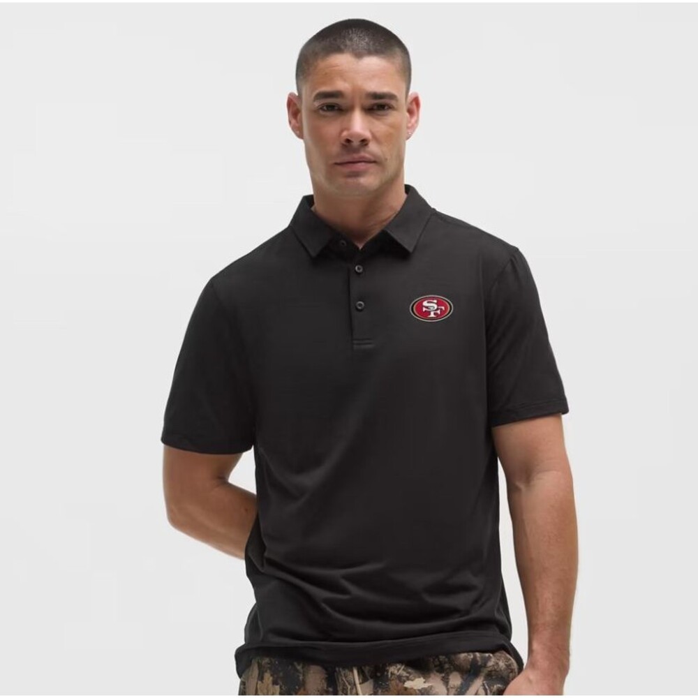 LULULEMON San Fran 49ers Evolution Polo Shirt Black Short Sleeve NFL Mens M, NWT